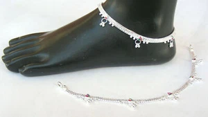 HANDMADE 925 PURE SILVER ANKLET PAIR INDIAN PAYAL 29.2 GRAM 9.5'' AF 27 FREESHIP - Picture 1 of 2