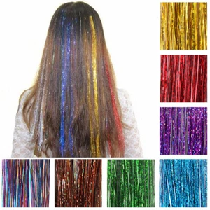 Hair Glitter Extensions Long Holographic Tinsel 100cm Laser Dazzles Sparkle - Picture 1 of 27