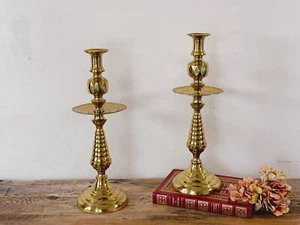 Pair of Tall Schatz & Bolander Birmingham England Antique Brass Candlesticks - Picture 1 of 10