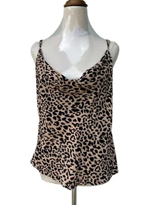 ALLY Women's Size 12 Cowl neck Cami Top Leopard Print Sleeveless Black Brown NEW - Picture 1 of 7
