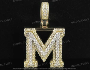 2 Ct Round Moissanite Initial "M" Alphabet Letter Pendant 14K Yellow Gold Plated - Picture 1 of 8