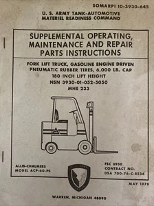 Fork Lift Manual MHE 233 Allis-chalmers Model Acp-60-ps - Picture 1 of 1