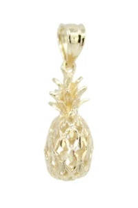 14K Solid Yellow Gold Hawaiian Pineapple Charm Pendant (21mm, 0.8g) -Diamond Cut - Picture 1 of 9