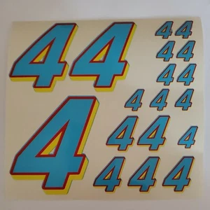 Blue w/Red &Yellow #4's Racing Numbers Vinyl Decal Sheet 1/10-1/12 r/c carslash - Picture 1 of 11