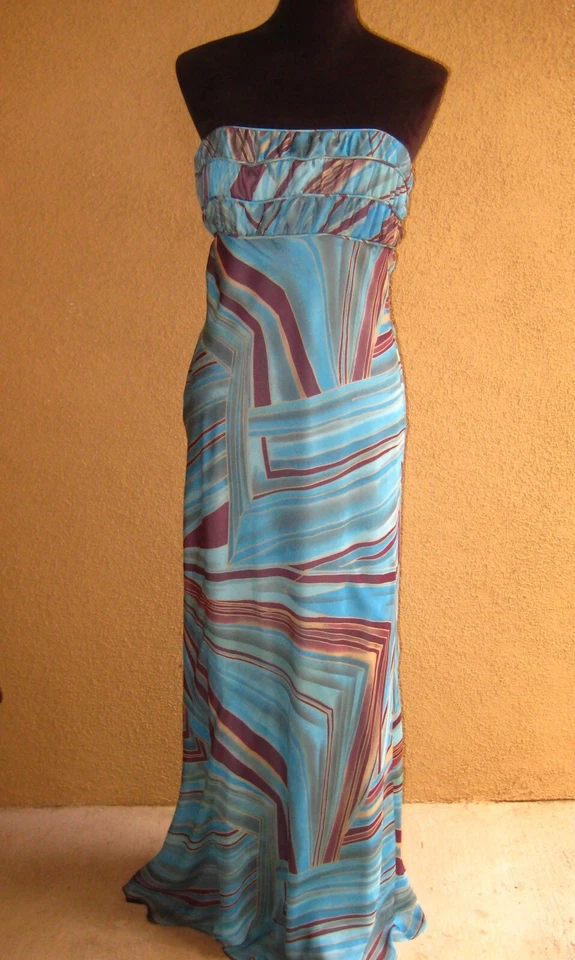 Vintage ABS Evening Allen Schwartz silk turquoise empire strapless lined gown 10 - Image 1 of 4