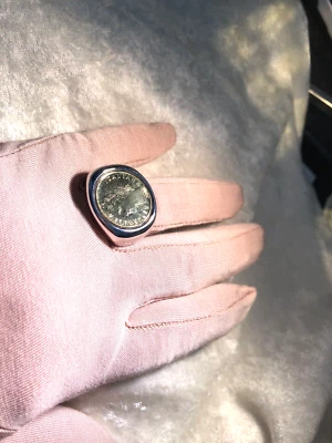 BELLA ORO 100 LIRE COIN RING, 14K WHITE GOLD OVER RESIN, SZ 9 (M4360G-24) - Image 1 of 4