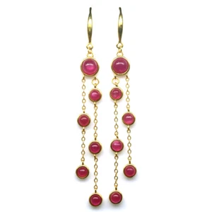 Heated Red Ruby Earrings 925 Sterling Silver 18K Gold Plated - Picture 1 of 4