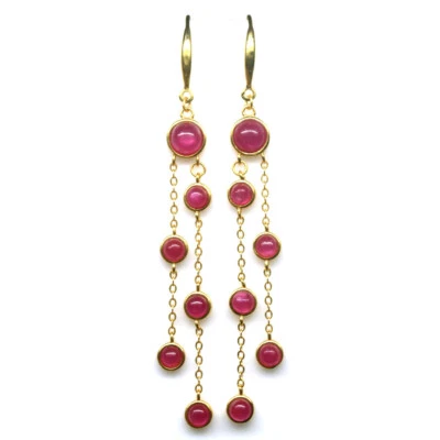 Heated Red Ruby Earrings 925 Sterling Silver 18K Gold Plated - Image 1 of 4