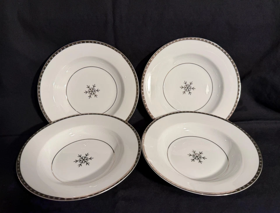 Target Gilded Noel Rimmed Bowls Soup Cereal Silver Snowflake 2011 Set of 4 - Image 1 of 4