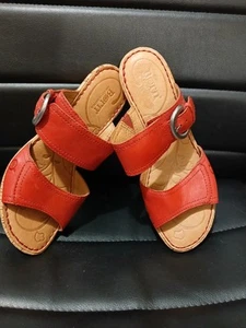 BORN Sandals - Red Leather Double Strap Cork Platform GEMALA, Buckle, Sz 7/38 - Picture 1 of 9