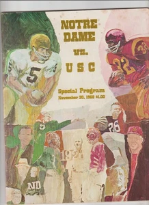30 de noviembre 1968 Notre Dame vs USC programa de fútbol americano OJ Simpson, Joe Theismann - Imagen 1 de 2