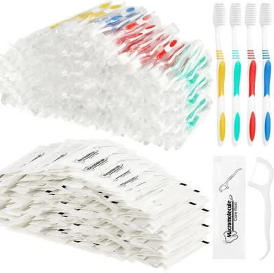 300 Pcs Individually Wrapped Toothbrushes Bulk with Dental Floss Set 100 Soft Br - Image 1 of 4