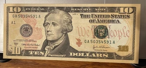 2004 uncicularted US $10 bill (Boston Federal Reserve) - Picture 1 of 7