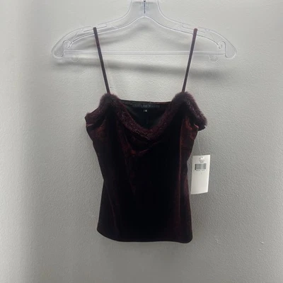 Cami de terciopelo To the Max para mujer pequeña borgoña ribete de piel sintética Y2K Foto 1 de 4