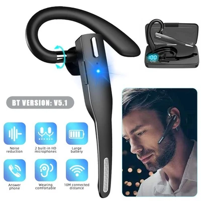 Bluetooth Ohrhörer Kabellos Einohr Kopfhörer Mikrofon Stereo Business Headset DE - Bild 1 von 4