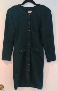 Vtg Byer Too Green Sweater Dress Size 7 fitted long sleeve With Buttons 80s - Picture 1 of 7