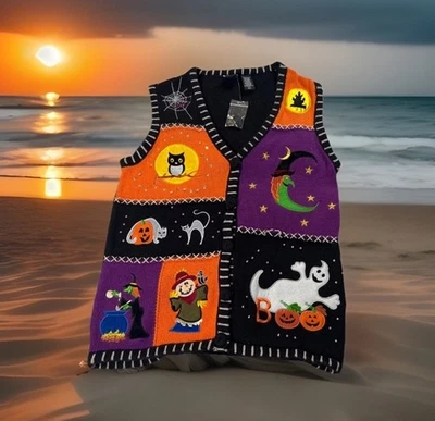 Vintage Holiday Editions Vest Women’s Small Multicolor Halloween Pumpkin Ghost - Image 1 of 4