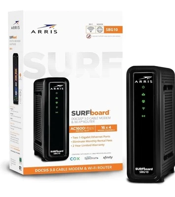 ARRIS SURFboard SBG10 DOCSIS 3.0 16 x 4 Gigabit Cable Modem/AC1600 Wi-Fi Router - Image 1 of 4