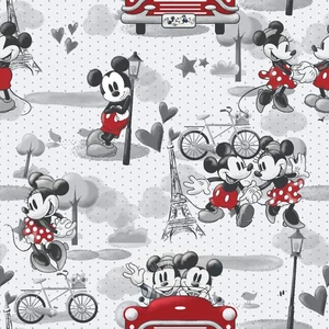 Disney Mickey & Minnie Mouse Love Paris Baby Nursery Cotton Fabric by the Yard - Picture 1 of 4