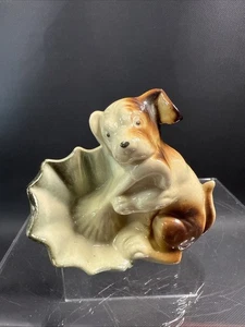 Vintage Figurine Japan Brown & White Puppy With Umbrella - Picture 1 of 6