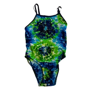 Speedo Endurance+ Flyback 1-Piece Women’s Swimsuit Blue Green Tie Dye 8/34 - Picture 1 of 7