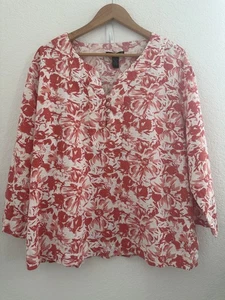 Sherry Taylor Hemd Damen 2x Leinenmischung Blumen 3/4 Arm Knopf Boho Landhaus - Bild 1 von 9