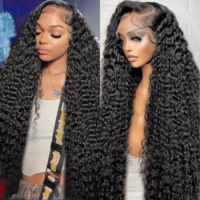 32” Long Human Hair Wig Deep Wave Lace Front Black Curly Soft Glueless NEW - Image 1 of 4