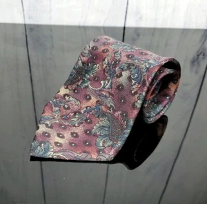 Cravatta vintage BILL BLASS Paisley designer uomo blu marrone scuro fantasia seta - Foto 1 di 4