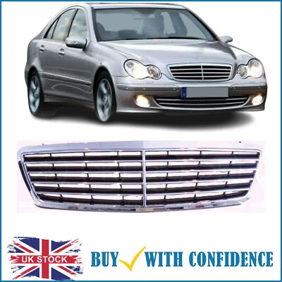Mercedes C Class W203 Front Grille Main Chrome/Black 2001-2006 UK Stock - Image 1 of 4