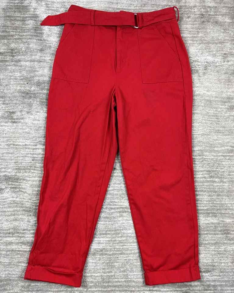 Pantalones Forever 21 para mujer grandes rojos con puños y cinturón Foto 1 de 4
