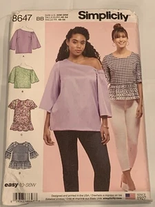 SIMPLICITY Sewing Pattern 8647 TOPS WOMANS SIZES 20W 22W 24W 26W 28W UNCUT - Picture 1 of 2