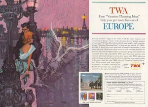 1962 TWA: Get More Fun Out of Europe, pubblicità stampa d'epoca Bob Peak - Foto 1 di 1