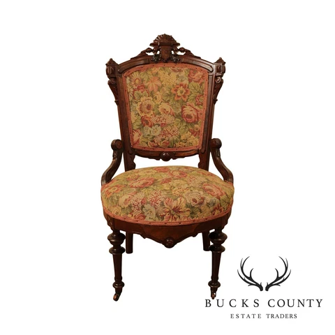 Victorian Renaissance Antique Walnut Tapestry Side Chair Cover