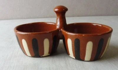 Ancien saleron / salière poivrière en terre cuite vernissée, Alsace - Photo 1/4