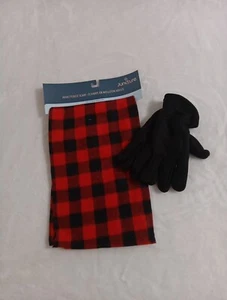 JUNCTURE Men's Red & Black Buffalo Plaid Fleece Scarf & Gloves NEW - Picture 1 of 8