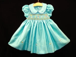 Ciao Bebe NUEVO Vestido Bordado a Mano Ahumado Bebé Niña Talla 4 AZUL TURQUESA - Imagen 1 de 4