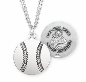 Jesus Sterling Silver Baseball Medal Necklace - Picture 1 of 3