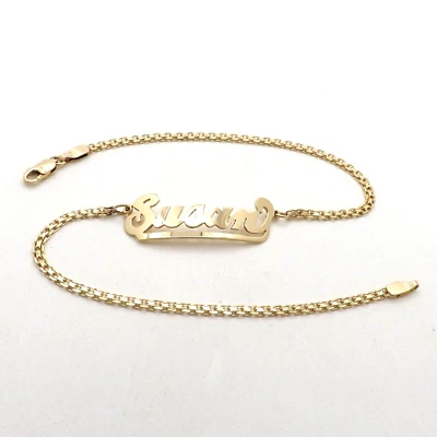 14k Gold Susan Nameplate Anklet Ankle Bracelet Name ID 10in Long - Image 1 of 4