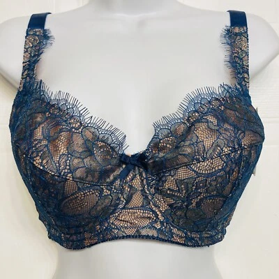 Fredrick’s Of Hollywood Voluptuous Bra Padded Push Up 34DD Teal Shine Lace NEW - Image 1 of 4