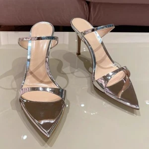 Womens Pointed Open Toe Slippers Sandals High Stiletto Heel Sexy Silver Color Sz - Picture 1 of 16