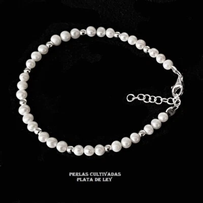 PULSERA de Perlas Cultivadas AAA y PLATA de LEY 925. 17 a 19 cm Nueva y Estuche. - Imagen 1 de 3