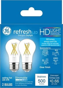 Ge Lighting 5.5 Watt E26 A15 Clear Daylight Led Dimmable Refresh Hd 2 Count NEW - Picture 1 of 9