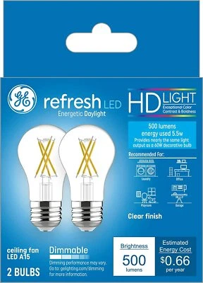 Ge Lighting 5.5 Watt E26 A15 Clear Daylight Led Dimmable Refresh Hd  2 Count NEW - Image 1 of 4