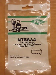 NTE834 ECG834 SK3569 IC Low Power & Low Offset Voltage Quad Comparator NEW - Picture 1 of 4