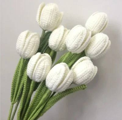 1 pieza Flores de ganchillo tejidas a mano tulipán blanco rosa púrpura amarillo azul Foto 1 de 4