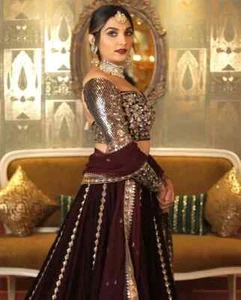 Unique Designer Viscose Velvet Lehenga Choli With Net Dupatta For Women - Picture 1 of 9