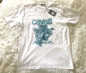 NWT Cavalli Class T-Shirt Graphic Tee White/Teal Crewneck Men Sz XL - Picture 1 of 3