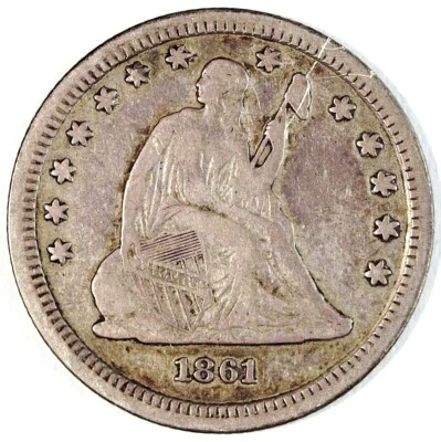 1861 P Seated Liberty Silver Quarter ☆☆ Circulated ☆☆ 243 - Image 1 of 2