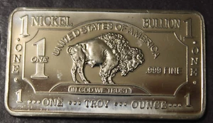 1 One Troy Ounce Oz .999 Fine Nickel Bullion Bar........Ships from Ohio!!!!!!! - Picture 1 of 2