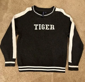 Y2K Janie And Jack Boys Black Raglan Sleeve Tiger Sweater Size 7 - Picture 1 of 6